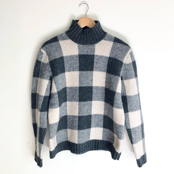 100% lambswool gray gingham sweater - Picture 5 of 14